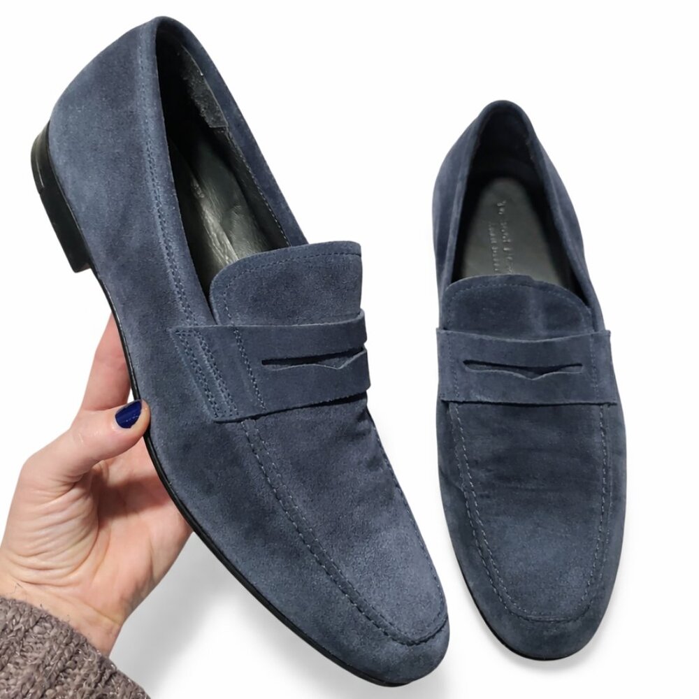 TO BOOT NEW YORK ADAM DERRICK Padua Suede Penny Loafers NYC Map Sole Navy Men 11